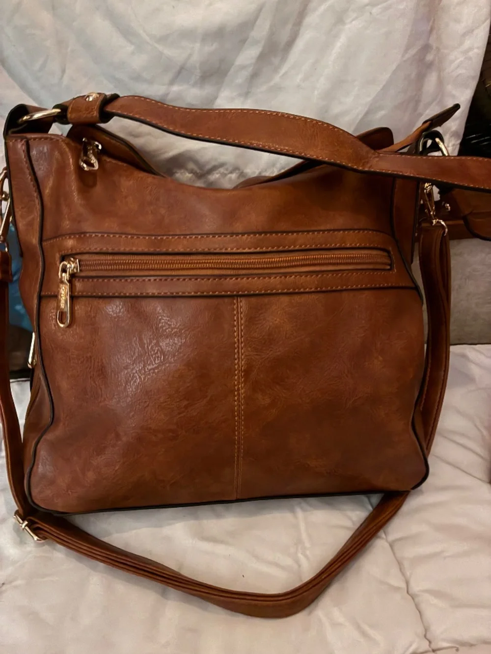 QIYUERA Brown Faux Leather Hobo Shoulder Bag